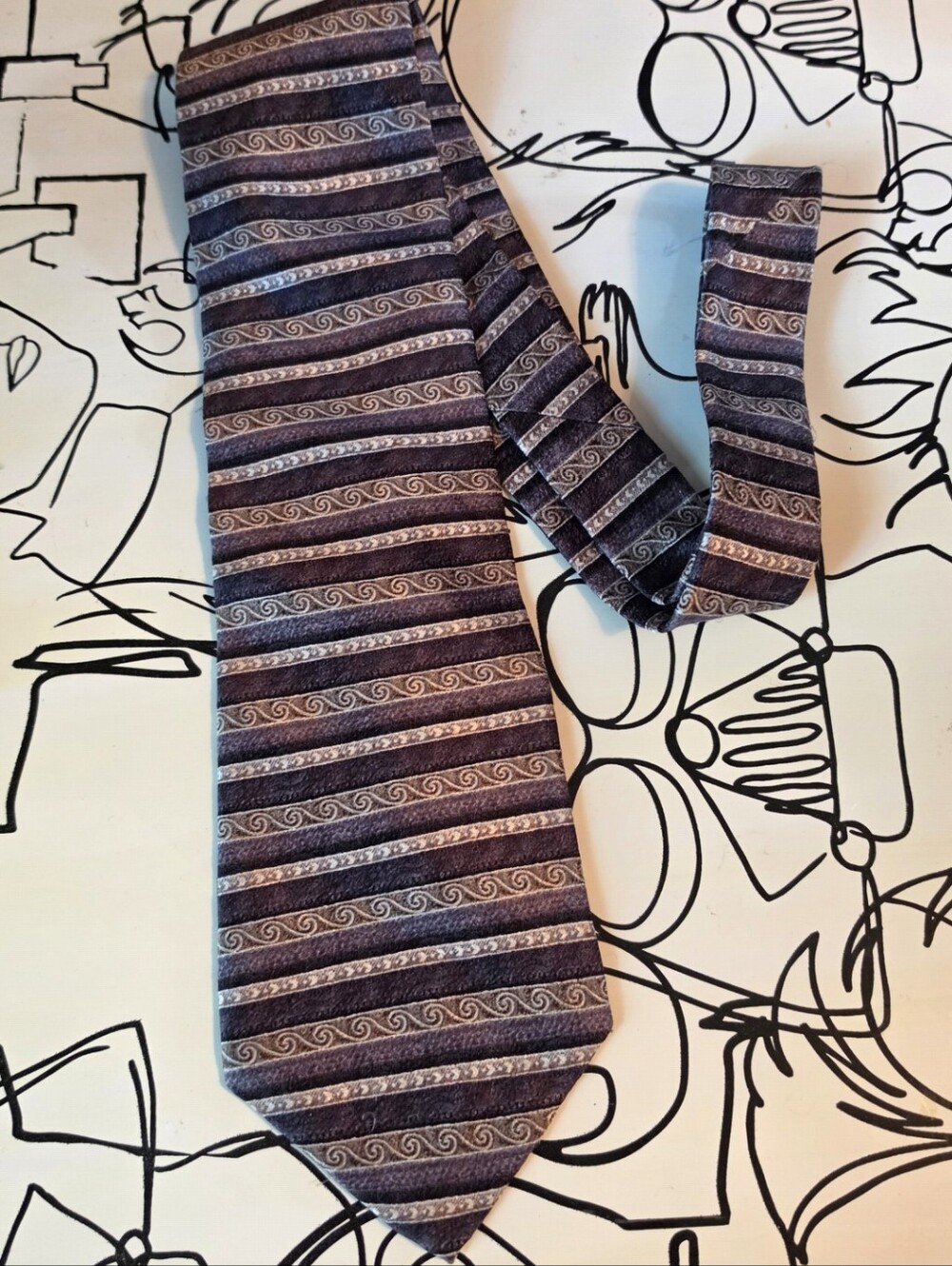 Stafford Executive Vintage Silk Tie 60x4 Grey Silver Stripe Swirl Men Necktie
